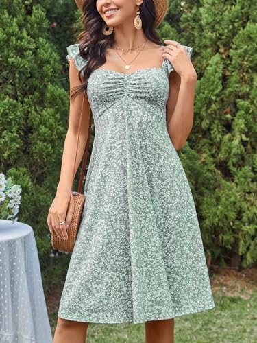 FENSACE Summer Dresses for Women 2025 Baby Shower Sage Green Spring Milkmaid Dress(Green Floral,Large) - Image 2