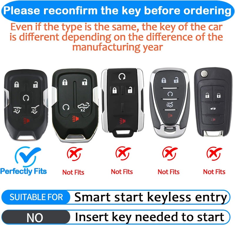 Tukellen غطاء مفتاح توكيلين الجلدي المتوافق مع شيفروليه مزود بسلسلة مفاتيح، يناسب 2015-2020 تاهو سوبيربان GMC يوكون غلاف مفتاح التحكم الذكي، جلد طبيعي لحافظة مفتاح شيفروليه (6 أزرار) - بني - Image 2