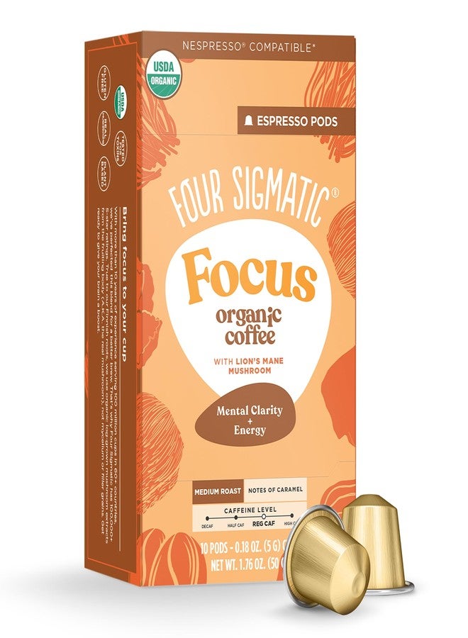 Four Sigmatic Focus Coffee Pods Compatible with Nespresso Original | Organic Medium Roast Espresso with Added Focus | Mushroom Coffee Enhanced with Lion's Mane | Medium Roast 10ct - Image 1
