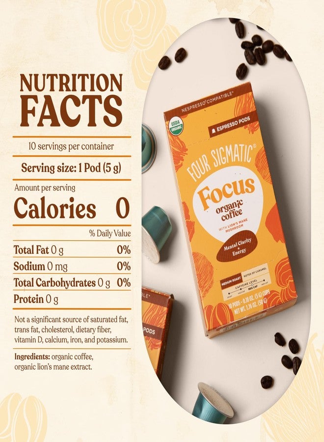 Four Sigmatic Focus Coffee Pods Compatible with Nespresso Original | Organic Medium Roast Espresso with Added Focus | Mushroom Coffee Enhanced with Lion's Mane | Medium Roast 10ct - Image 3