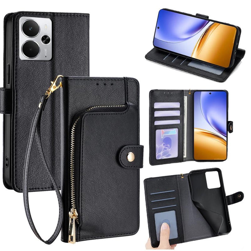 erorex For Realme 14 5G Global Zipper Bag Leather Phone Case(Black) - Image 1