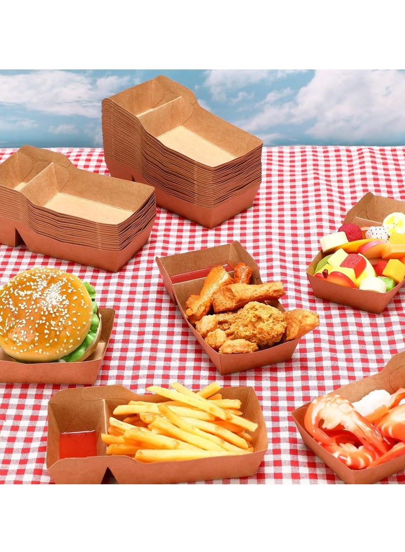 KASTWAVE 100 Pack Kraft Paper Food Trays 1LB Disposable Food Boats Nacho Tray 2 Compartment Heavy Duty Take out Food Serving Boats Holder Trays for Sauces Fries Taco BBQ Snack Hot Dog Picnic - Image 5