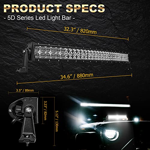 Auxbeam 32" 180W Curved LED Light Bar 5D Lens 18000LM Spot Flood Combo Beam Driving Light with Wiring Harness for Pickup Car Trucks SUV ATV UTV Offroad Vehicle - Image 3