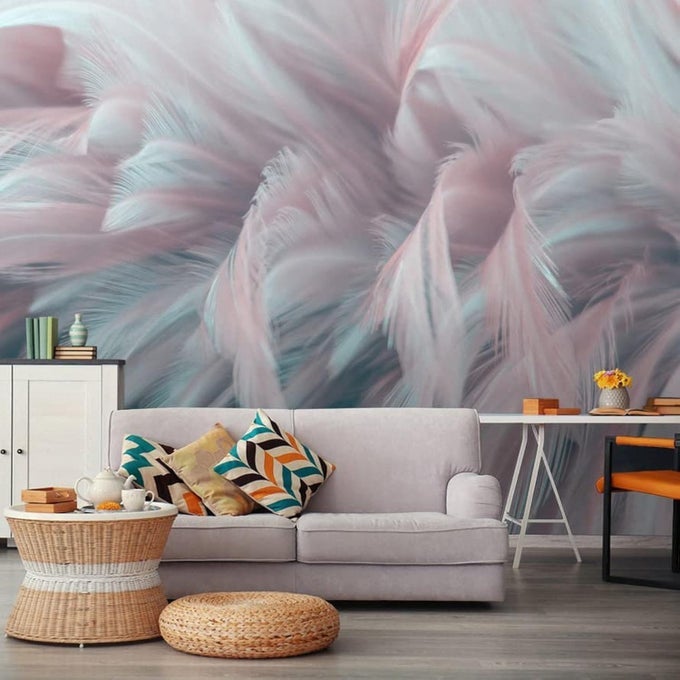 COLORFUL 3D WALL MURAL FEATHERS WALLPAPER FOR LIVING ROOM BADROOM WALLPAPER HOME ART WALL DECALS