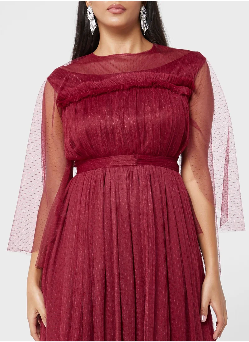 Khizana Mesh Overlay Sleeve Styled Dress