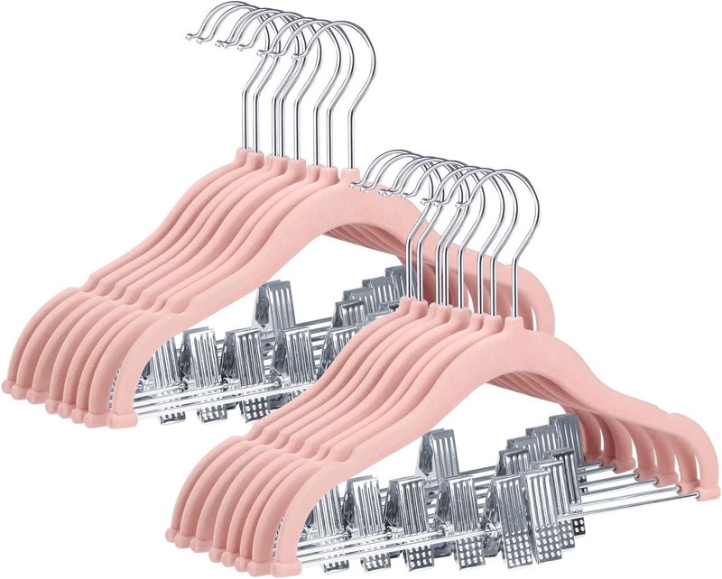 ManGotree 30 cm Baby Velvet Hangers with Movable Clips, Non-Slip Kids Felt Hangers, Ultra-Thin Space-Saving Children's Clothes Hangers for Skirts, Pants, Dresses, Shirts, Jackets (16 Pack, Pink) - Image 1