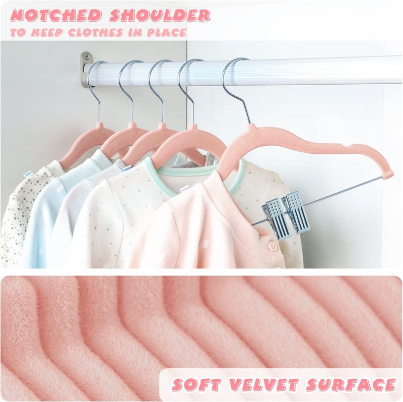 ManGotree 30 cm Baby Velvet Hangers with Movable Clips, Non-Slip Kids Felt Hangers, Ultra-Thin Space-Saving Children's Clothes Hangers for Skirts, Pants, Dresses, Shirts, Jackets (16 Pack, Pink) - Image 3