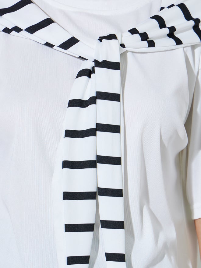 Styli White Oversized Knit Top with Tie-Striped Detail - Image 4