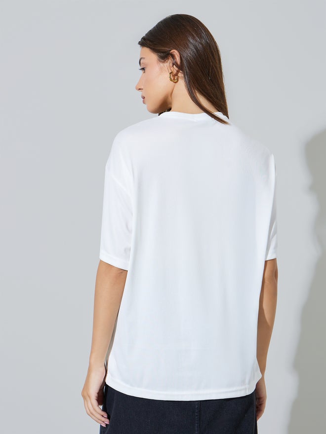 Styli White Oversized Knit Top with Tie-Striped Detail - Image 5