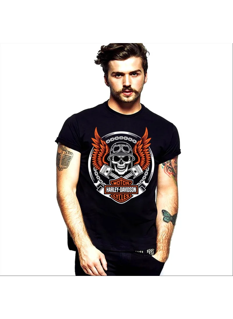 روك اند رول Biker Skull Black Short Sleeve T-Shirt