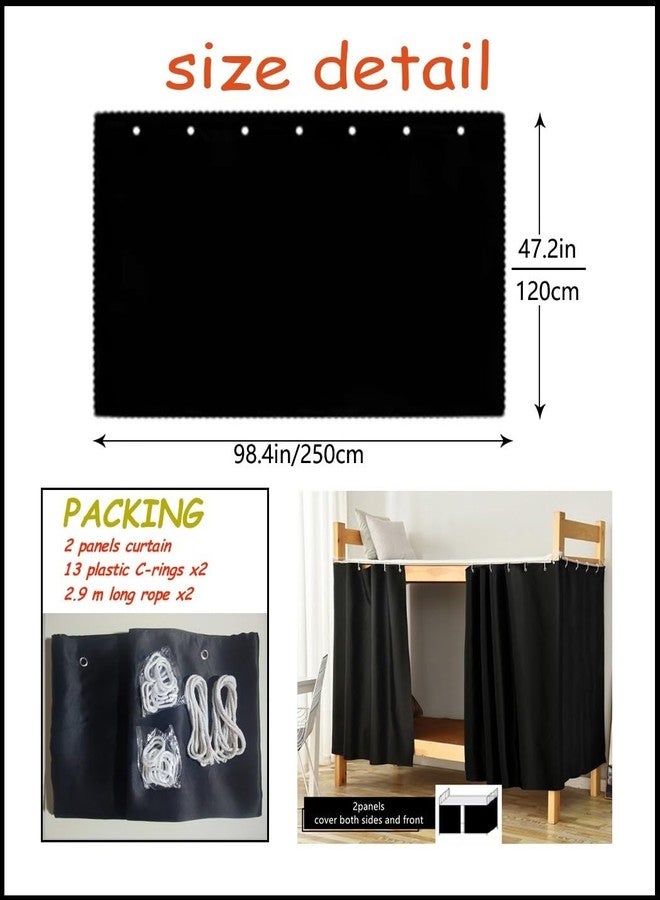 Teanea Full Size Bunk Bed Blackout Curtains Heavy-Duty for Bottom Men Women Teens, Black, 2 Panels, 47.2in Height - Image 2