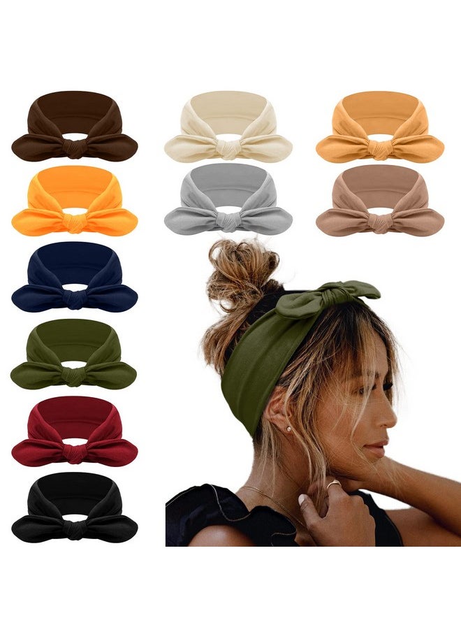AKTVSHOW - Ktvshow 10 Pack Headbands For Women Bow Rabbit Ear Boho Headband Workout Running Sports Sweat Elastic Hair Wrap For Girls Cute Hair Accessories (Solid Color) - Image 1