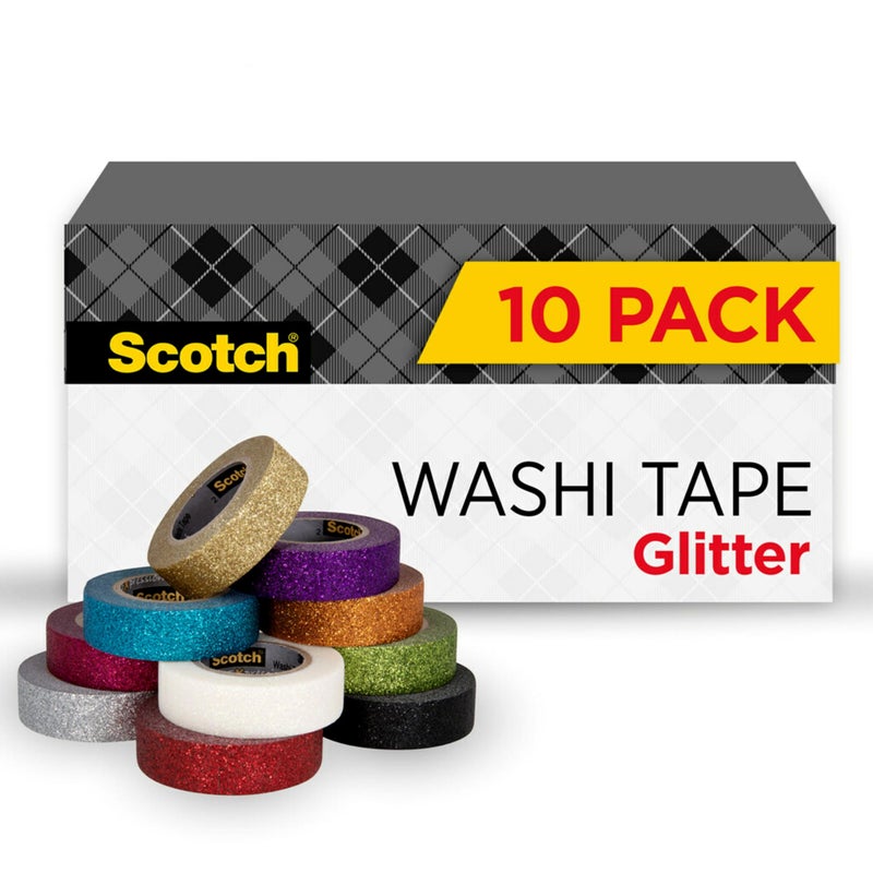 Scotch Glitter Washi Tape, 10 Rolls, Great for Holiday DIY and Wrapping, School Supplies, Craft Supplies, and Teacher Appreciation Gifts - Image 1