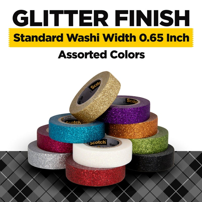 Scotch Glitter Washi Tape, 10 Rolls, Great for Holiday DIY and Wrapping, School Supplies, Craft Supplies, and Teacher Appreciation Gifts - Image 2