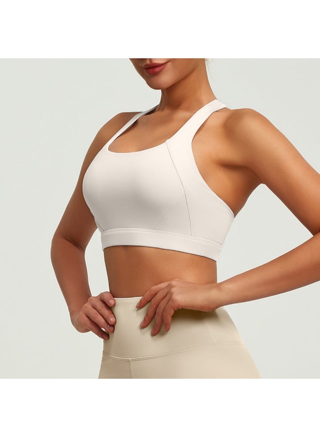 Double-sided Brocade Cross-back Yoga Bra For Women, New Style, Naked-feel, High-elastic, Detachable Sports Bra