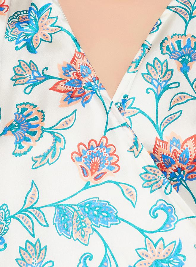 Satin Floral Print Angrakha Top & Pyjama Set by Styli