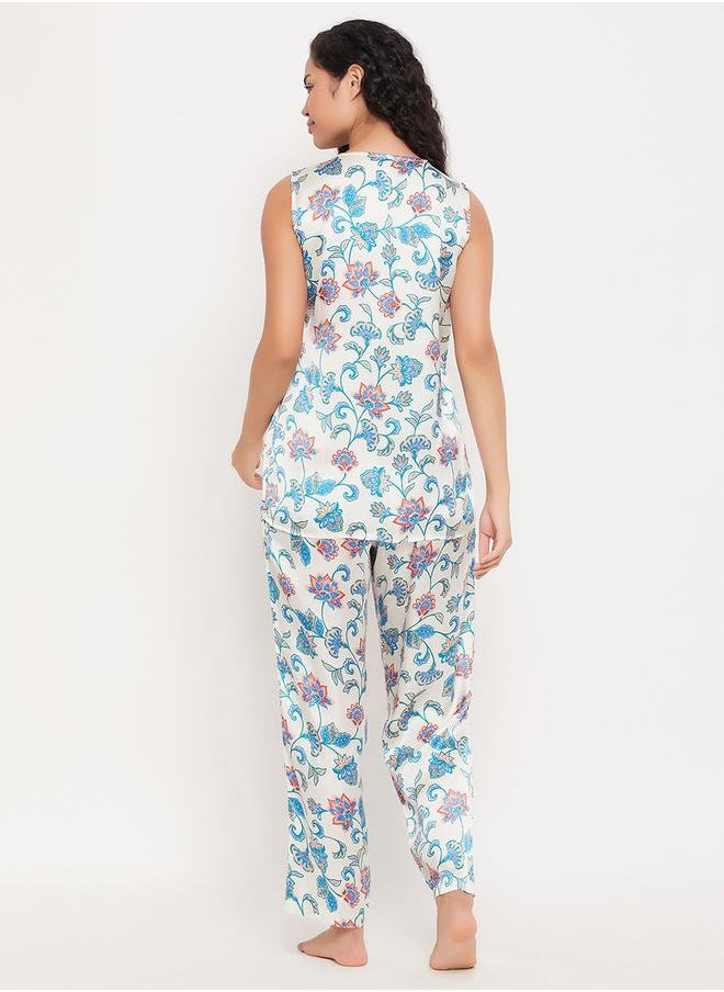 Clovia Satin Floral Print Angrakha Top & Pyjama Set by Styli  - Image 5