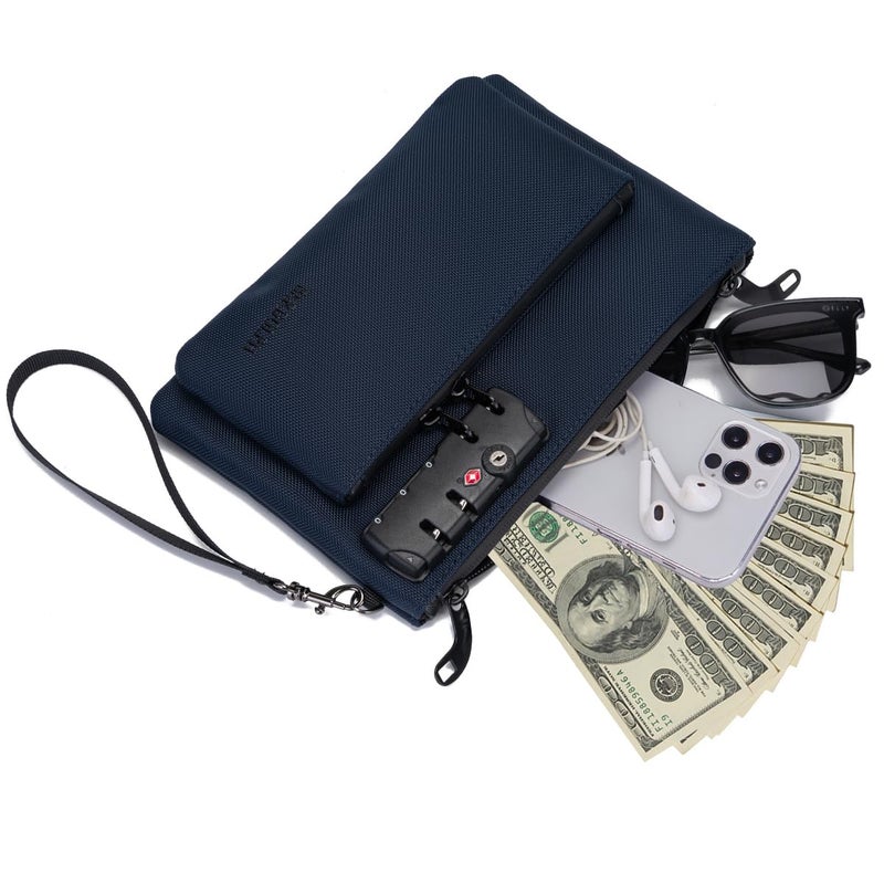 BARDOLPH Money Bag with Lock, Double layer Men & Women's Locking Accessories Pouch, Bank Bag,CashBag with Lock and Zipper NotaryBag with Lock (BLUE) - Image 2