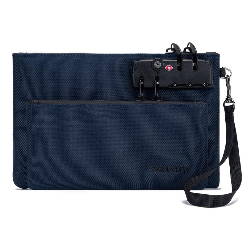 BARDOLPH Money Bag with Lock, Double layer Men & Women's Locking Accessories Pouch, Bank Bag,CashBag with Lock and Zipper NotaryBag with Lock (BLUE) - Image 1