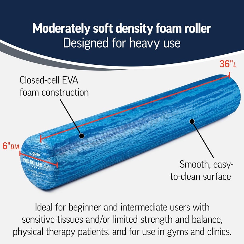 OPTP PRO-Roller Soft Density Foam Roller – Low Density Soft Foam Roller for Physical Therapy, Pilates, Yoga Foam Roll Exercises, and Muscle Recovery- Blue 36" x 6" - Image 2