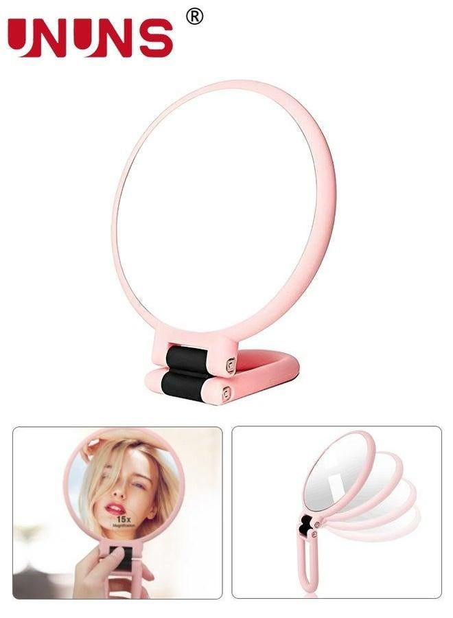 UNUNS Mirror With Stand,2-In-1 Table And Hand Held Mirror,15X Magnifying Foldable Double Side Mirror,24x13.5 Centimeter - Image 1