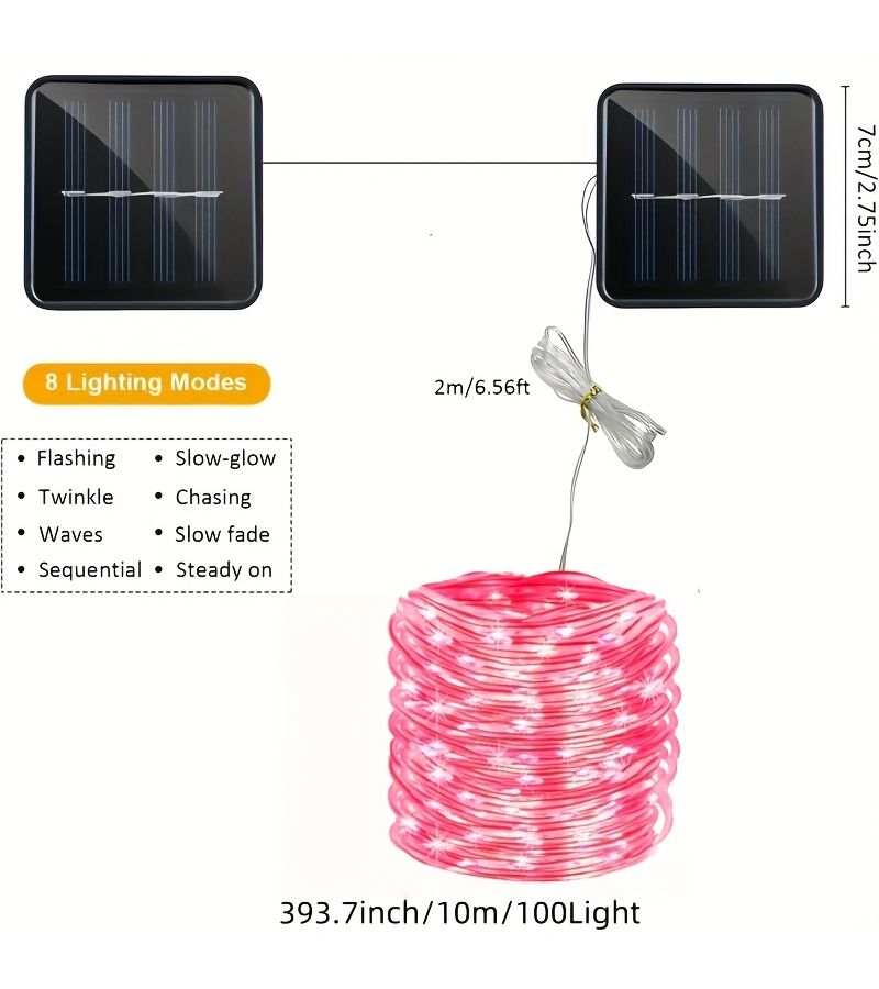 Solar Pink Outdoor String Lights 50LED 23ft 8 Modes for Party - Image 3