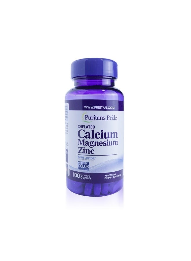 Puritan Chelated Calcium Magnesium Zinc – 100 Caplets - Image 1