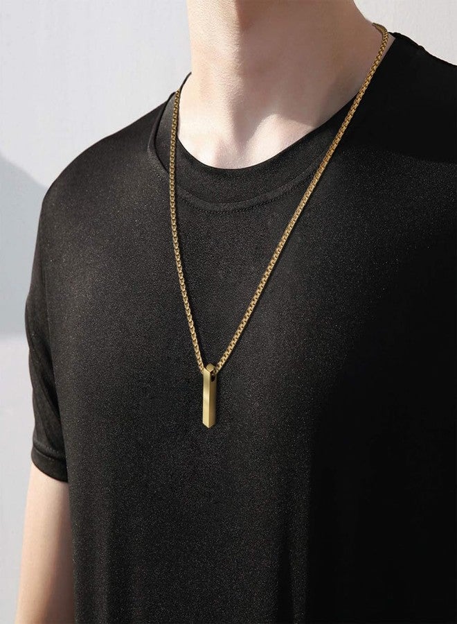 Van Heusen Engravable Vertical Bar Pendant Necklace (Gold) - Image 5