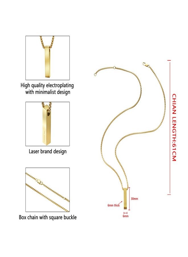 Van Heusen Engravable Vertical Bar Pendant Necklace (Gold) - Image 4