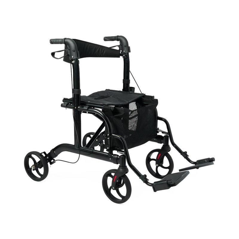 Medline Walker Wheelchair Combo Rollator Walker for Seniors with Seat Foldable Transport Chair with Footrests 300 lb Capacity Breathable Nylon 18 Wide Seat Black - Image 1