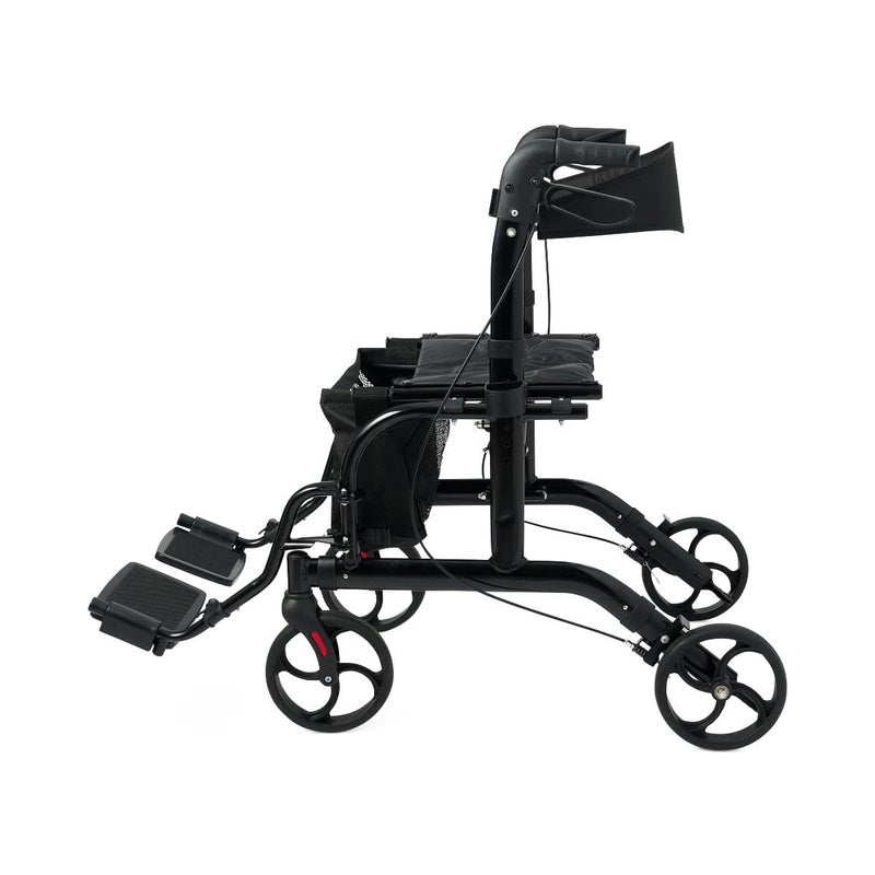 Medline Walker Wheelchair Combo Rollator Walker for Seniors with Seat Foldable Transport Chair with Footrests 300 lb Capacity Breathable Nylon 18 Wide Seat Black - Image 5