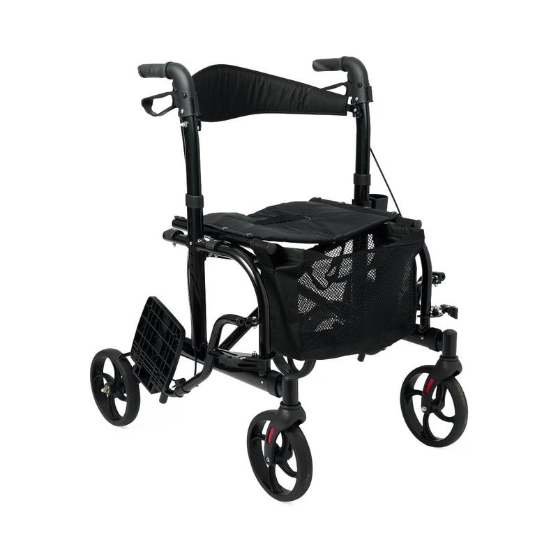Medline Walker Wheelchair Combo Rollator Walker for Seniors with Seat Foldable Transport Chair with Footrests 300 lb Capacity Breathable Nylon 18 Wide Seat Black - Image 4