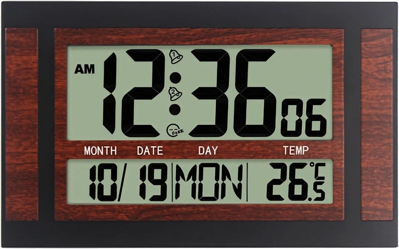 LCD Display Digital Wall Clock, Outdoor and Silent, Multifunctional Time Date Temperature, Bedroom Living Room - Image 1
