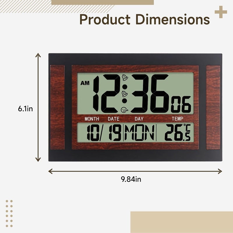 LCD Display Digital Wall Clock, Outdoor and Silent, Multifunctional Time Date Temperature, Bedroom Living Room - Image 4