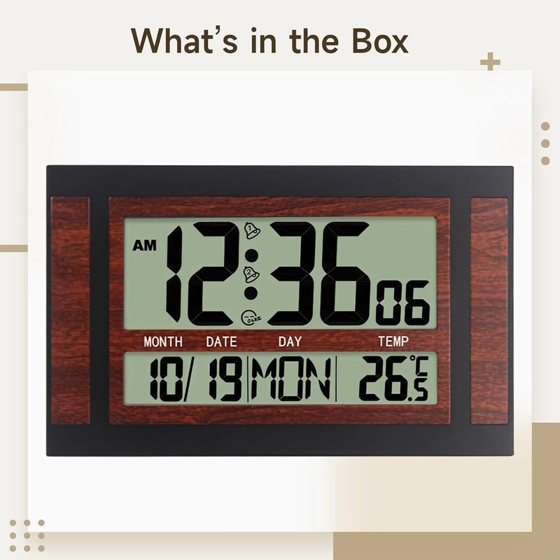 LCD Display Digital Wall Clock, Outdoor and Silent, Multifunctional Time Date Temperature, Bedroom Living Room - Image 3