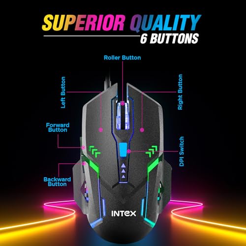 Intex Nova Gaming Wired Mouse | 4 DPI Shift with Max 3200 DPI | RGB Light | 1 Million Button & Smooth Scrolling | 1.4m Plug & Play Cable | Ergonomic Mouse for Win/iOS/Android (Black) - Image 5