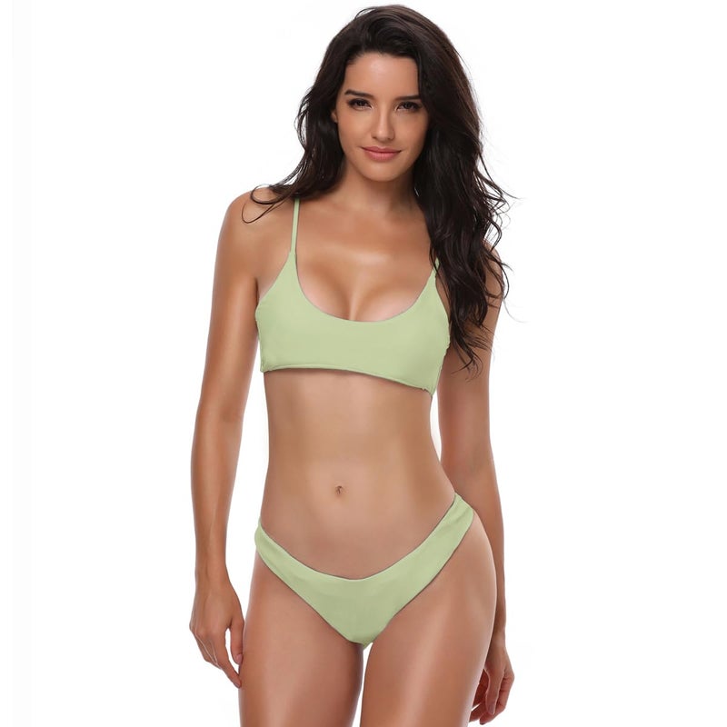 SherryDC Women's Solid Scoop Neck Push Up Padded Brazilian Thong Bikini Swimsuit - Image 2
