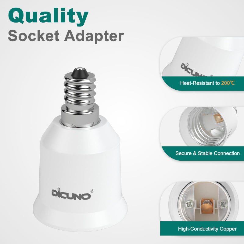DiCUNO E12 to E26 Socket Adapter, Candelabra E12 to Medium (Standard) E26 Socket Converter, LED Light Bulb Converter, 200W Max, 200â„ƒ Heat Resistant, 6-Pack - Image 4