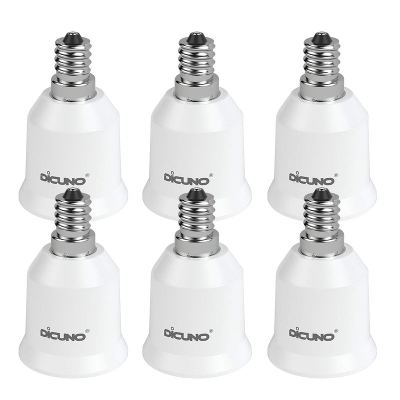 DiCUNO E12 to E26 Socket Adapter, Candelabra E12 to Medium (Standard) E26 Socket Converter, LED Light Bulb Converter, 200W Max, 200â„ƒ Heat Resistant, 6-Pack - Image 1