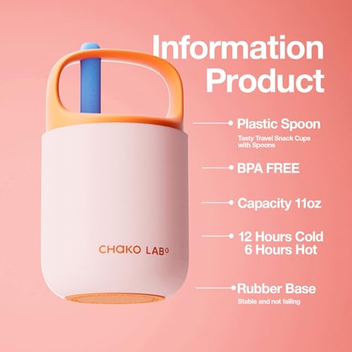CHAKO LAB Food Jar 15 oz | Stainless Steel Vacuum Insulated for Hot Food and Cold Food | Wide Mouth Leak Proof Lunch Storage for Smoothie Bowl, Soup, Yogurt(Pink and Orange) - Image 2