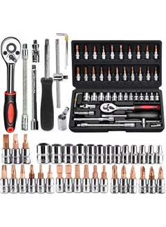 KANISYA 46 in 1 Pcs Tool Kit Screwdriver set and Precision Socket Wrench Set Allen Key Ratchet Spanner Set Multi Purpose Combination Tool kit Hand Tool Kit For Repairing Work Repairs Car Bike