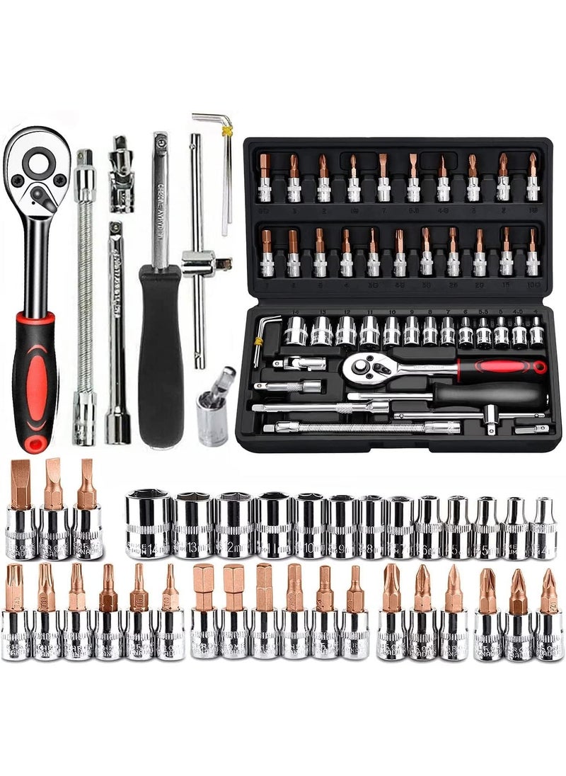 KANISYA KANISYA 46 in 1 Pcs Tool Kit Screwdriver set and Precision Socket Wrench Set Allen Key Ratchet Spanner Set Multi Purpose Combination Tool kit Hand Tool Kit For Repairing Work Repairs Car Bike  - Image 1