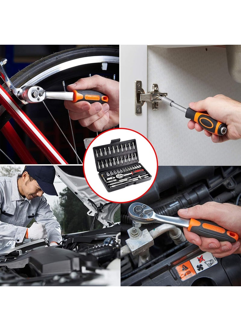 KANISYA KANISYA 46 in 1 Pcs Tool Kit Screwdriver set and Precision Socket Wrench Set Allen Key Ratchet Spanner Set Multi Purpose Combination Tool kit Hand Tool Kit For Repairing Work Repairs Car Bike  - Image 3