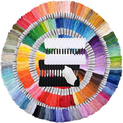 VICOVI 200 Skeins Embroidery Floss and 30 Skeins White & Black Embroidery Thread for Friendship Bracelet String Cross Stitch DIY String Art with 20 PCS Floss Bobbins - Image 1