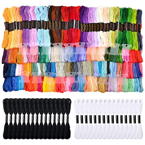 VICOVI 200 Skeins Embroidery Floss and 30 Skeins White & Black Embroidery Thread for Friendship Bracelet String Cross Stitch DIY String Art with 20 PCS Floss Bobbins - Image 2
