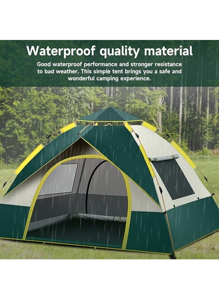 عربست خيمة تخييم، خيمة أوتوماتيكية قابلة للفتح، خيمة عائلية لأربعة أشخاص، مقاومة للماء والرياح، مع غطاء مطر وحقيبة حمل، للتخييم، في الهواء الطلق، على الشاطئ، والمشي لمسافات طويلة (أخضر داكن). - Image 4
