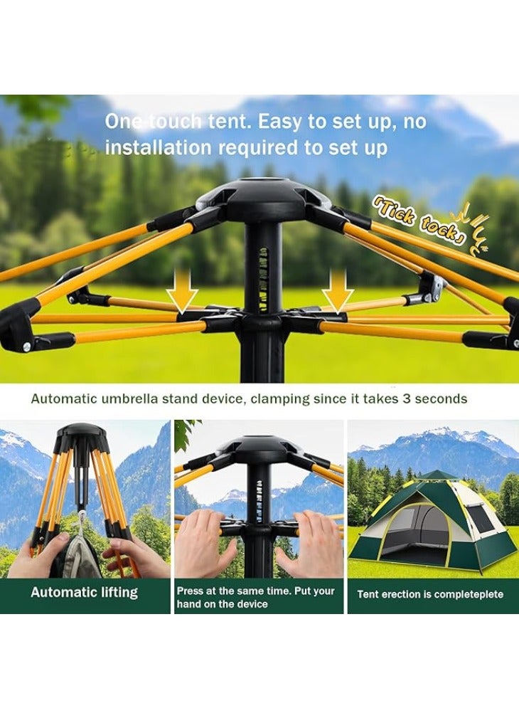 عربست خيمة تخييم، خيمة أوتوماتيكية قابلة للفتح، خيمة عائلية لأربعة أشخاص، مقاومة للماء والرياح، مع غطاء مطر وحقيبة حمل، للتخييم، في الهواء الطلق، على الشاطئ، والمشي لمسافات طويلة (أخضر داكن). - Image 5