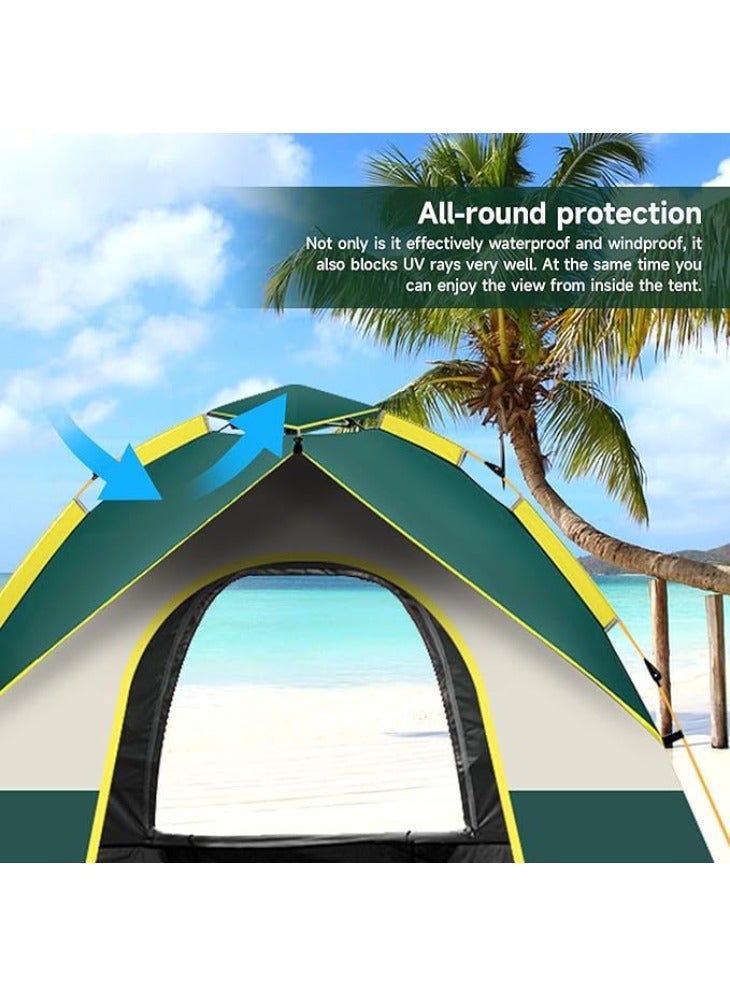عربست خيمة تخييم، خيمة أوتوماتيكية قابلة للفتح، خيمة عائلية لأربعة أشخاص، مقاومة للماء والرياح، مع غطاء مطر وحقيبة حمل، للتخييم، في الهواء الطلق، على الشاطئ، والمشي لمسافات طويلة (أخضر داكن). - Image 2