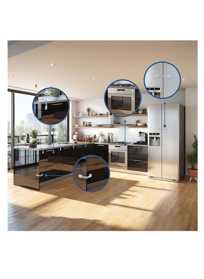 ECVV 6PCS Child Safety Locks White Baby Safety Latches Adjustable Child Proof Cabinet Latches 3M Adhesives Multi-Purpose Baby Locks for Furniture Door Fridge Oven Toilet - Image 3