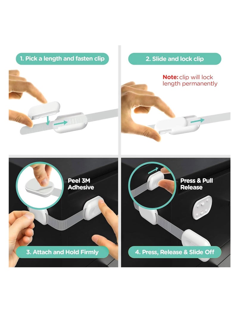 ECVV 6PCS Child Safety Locks White Baby Safety Latches Adjustable Child Proof Cabinet Latches 3M Adhesives Multi-Purpose Baby Locks for Furniture Door Fridge Oven Toilet - Image 5